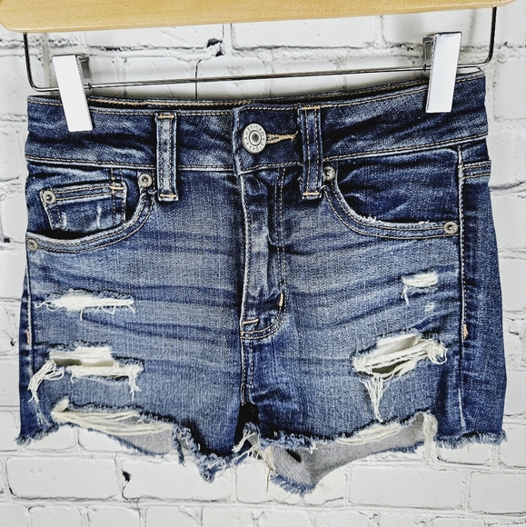 American Eagle Outfitters Pants - AMERICAN EAGLE | Hi-Rise shortie high waist distressed frayed denim jean shorts